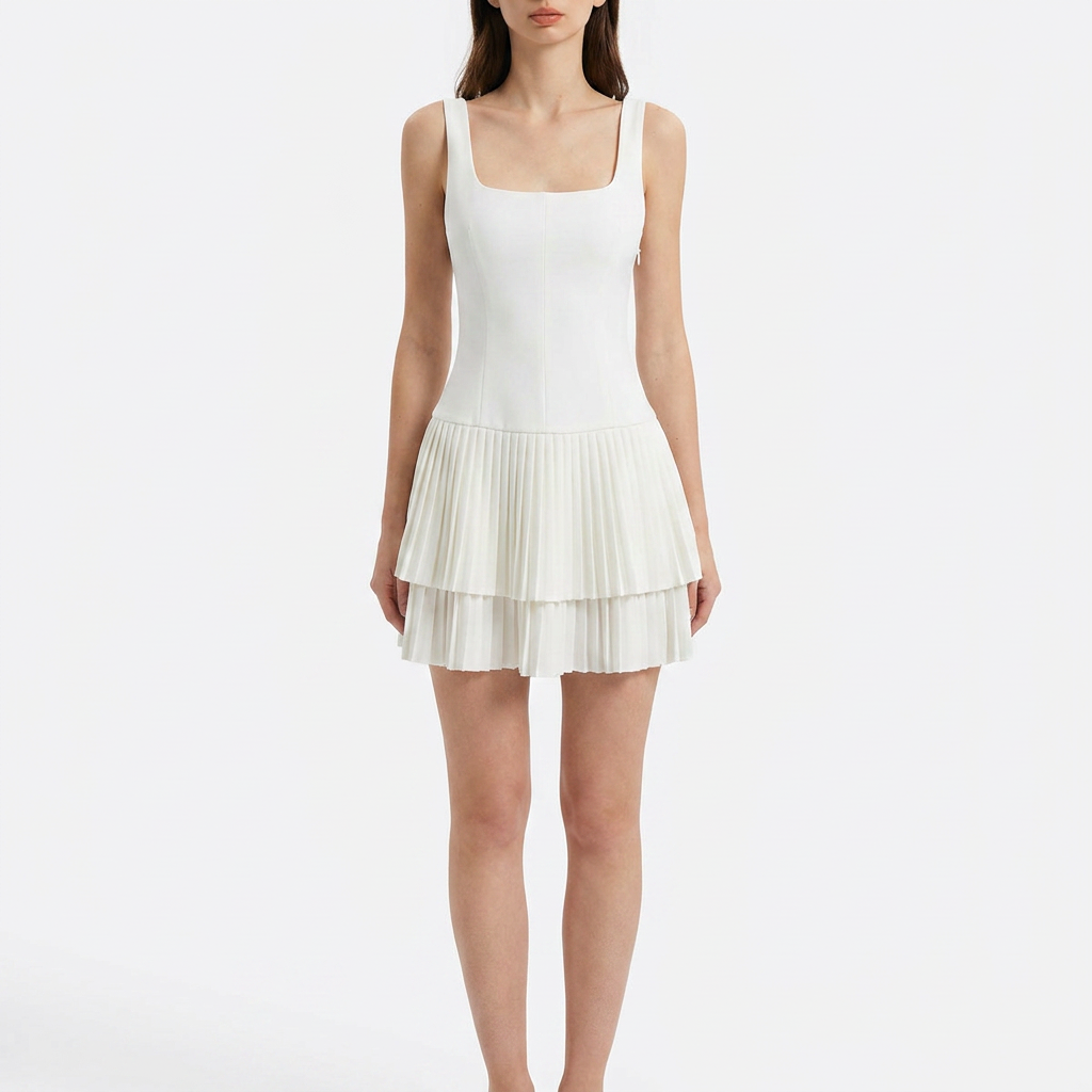 Elegant Square-Neck Pleated Dress catalog photo