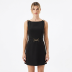 Chic Sleeveless Mini Dress with Chain-Strap Detailing and Belted Waist catalog photo